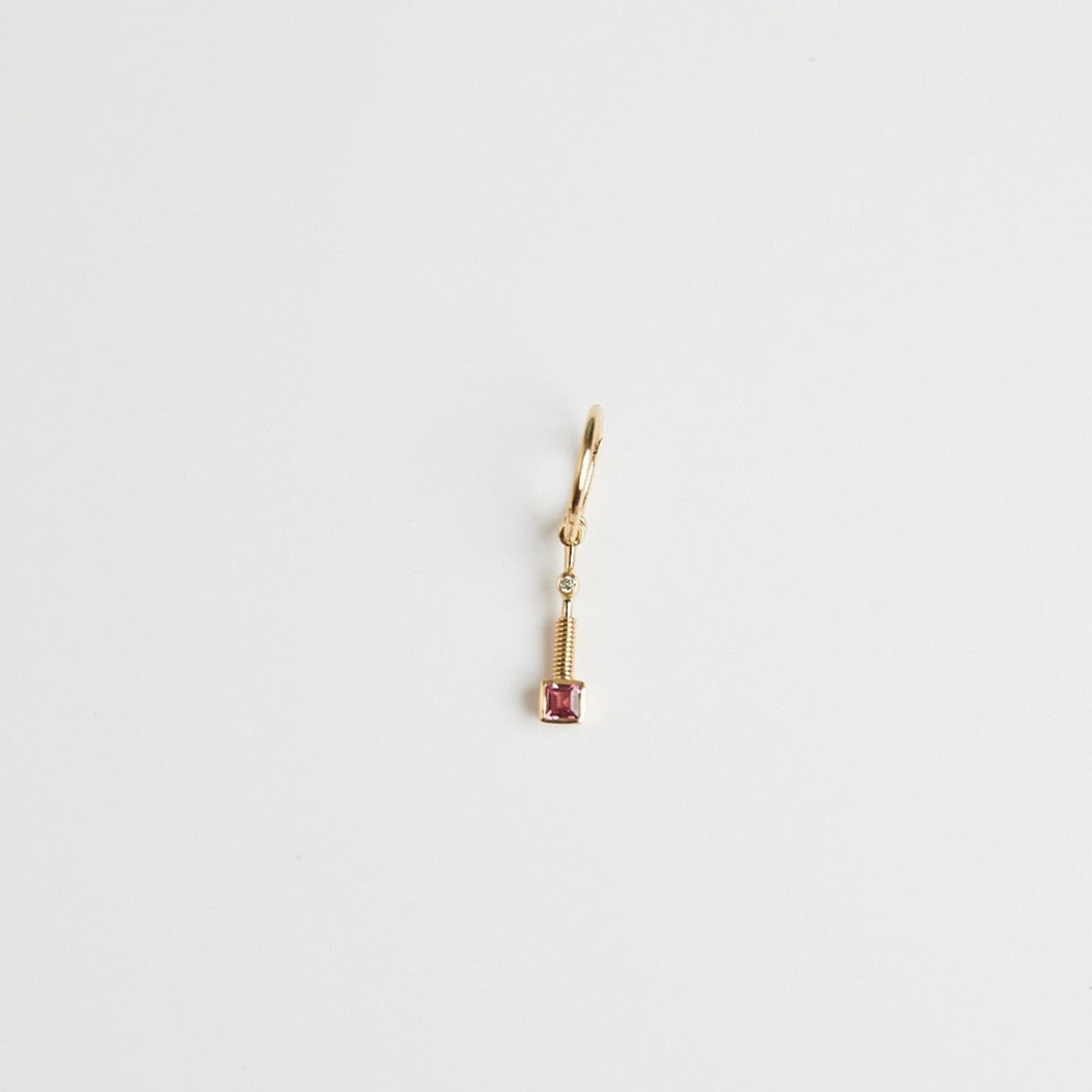 Single Gold Hoop and Square Stone Earring
